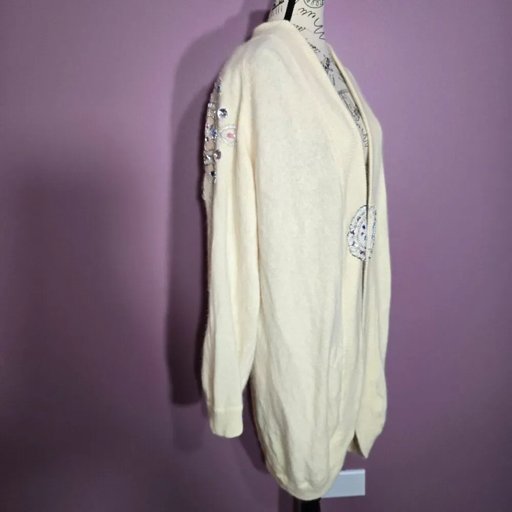 Vintage rhinestones Bejeweled crystal plus size wool angora cardigan